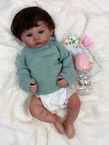 1 个 18 英寸 Cuddly Meadow 女婴全身软胶重生娃娃玩具，植发，逼真的彩绘手指甲和脚趾甲，包含服装和配件