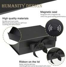 Black Gift Box With Lid - Personalised Magnetic Packaging Set + Shredded Paper - Black - View 6