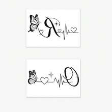Pegatinas de tatuaje temporal impermeables, a prueba de sudor y lavables, 2 piezas de diseño de alta gama con estilo Ins de mariposa, corazón, letra R y Q, electrocardiograma, patrón de moda adecuado para uso diario de las personas
