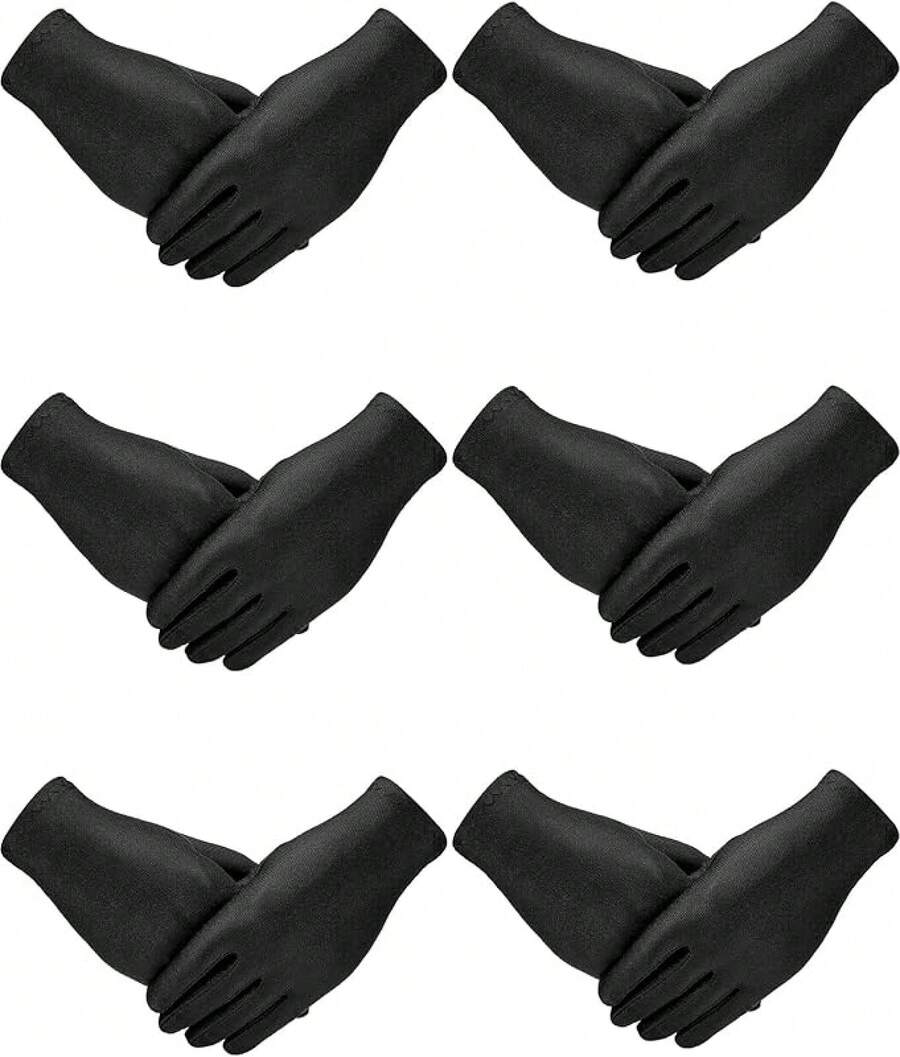 SATINIOR 6 Pairs Black White Kid Costume Glove Short Cosplay Glove Girl Boy Dress Up Halloween Party Opera Accessories - 黑色 - 查看 1