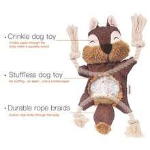 Vitscan Squirrel Plush Chew Toy For Dogs - Stuffless, Rope Knots, Crinkle & Squeaky Sounds - Small Dog Toy - Sóc mới - Xem 3