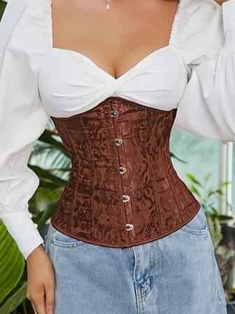 1 件女士提花紧身胸衣，带可调节腰带，适合派对、万圣节