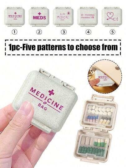 6格便携迷你药盒，粉色小药盒，印有“Medicine”（药物）字样，可存放6天用药，旅行药盒，6格紧凑型药盒，每日维生素盒，口袋/钱包大小，字母ID悬挂式收纳盒，可用于存放耳环、戒指、珠宝，家居及旅行必备，户外探险急救包