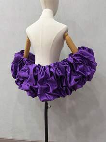 1pc Bridal Shawl With Ruffles, Detachable Satin Exaggerated Puff Sleeves Cape, Bridal Accessory - Multicolor - View 18