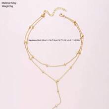 1pc Stainless Steel Double-Layer Necklace Long Pendant Necklace Jewelry Y-Shaped Chain With Round Ball Pendant Double Chain Necklace For Women Daily Wea