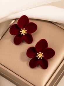 أقراط أنيقة بتصميم زهري بلون البرغندي للنساء، إكسسوارات أقراط أنيقة، مناسبة للخريف والشتاء