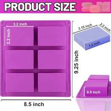 1pc 6/8 Cavity Rectangular Silicone Mold, Suitable For Making Rice Cakes, Cereal Bars, Chocolates, Ice Cubes, Brownies, Cornbread, Puddings, Butter Molds, DIY Handmade Soap Molds, Fragrance Soap Molds, Kitchen Tools, Special Baking Molds (Pink, Purple) - Multicolor - View 5