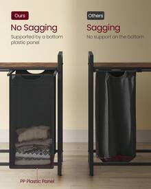 VASAGLE Laundry Hamper, Laundry Basket, Laundry Sorter With 4 Pull-Out And Removable Bags, Shelf, Metal Frame, 4 X 10.6 Gallons (40 L), 45.7 X 13 X 28.4 Inches - 墨黑色+鄉村棕 - 查看 4