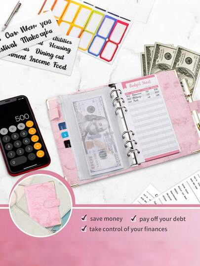 A6尺寸PU皮革预算活页夹，带现金信封口袋，拉链式法式迷你预算整理袋，女士钱包，迷你钱包，卡包，钥匙扣，款式随机