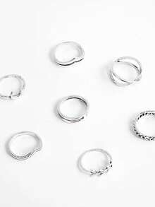 7pcs Vintage Leaf & Moon Minimalist Cross Knuckle Ring Set