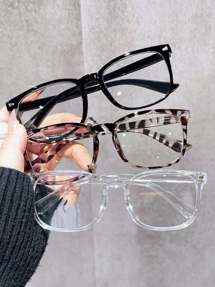 1/3pcs Unisex Square Frame Daily Wear Optical Glasses, Campus Style Face-Flattering Glasses(Large-Framed Glasses) - Multicolor - View 1