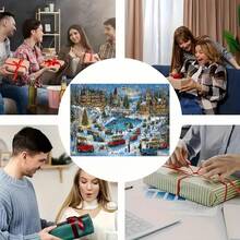 1 caja de 1000 piezas de rompecabezas para adultos - Pueblo de festival de invierno, coches vintage, río congelado, 75x50cm, decoración artística, ideal para regalos festivos, sin marco, perfecto para Halloween, Acción de Gracias, Pascua, Ramadán Mubarak, mejor para Navidad