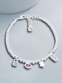 1 件奢华浪漫镀银珍珠串珠手链，带眼水晶幸运符元素，适合女性，是情人节、生日、毕业礼物的理想之选