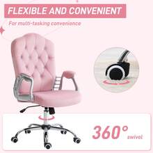Vinsetto Home Office Chair, Velvet Computer Chair, Button Tufted Backrest With Swivel Wheels, Adjustable Height And Tilt Function, Pink - Pink - View 6