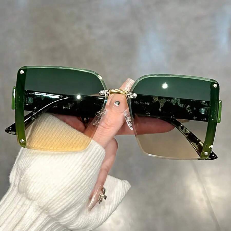 Oversized Rimless Square Fashion Sunglasses Women Men Brand Designer Gradient Glasses Summer Beach Party - màu đen - Xem 1