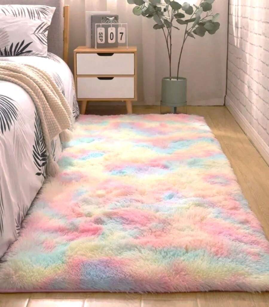 Tapete Passadeira Beira Cama Peluda Felpuda Macia 1,30 X 0,50 M - Multicolorido - Visão 1