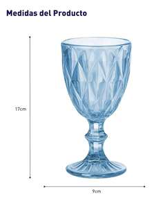 Juego de 6 copas de vidrio (240 ml) Bluelander, diseño elegante y resistente, perfectas para vino, agua o cócteles, ideales para reuniones y celebraciones - Azul - Ver 5