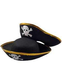 1pc Triangular Pirate Ship Captain Children Skull Hat, Holiday Performance Pirate Hat - Black - View 5