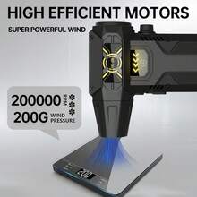 Portable High-Speed Super Strong 200,000 RPM Turbo Fan, 4000mAh*2 Battery, 200W Brushless Motor, Type-C Variable Speed, 220g Wind Pressure, Touch Control, LED Lighting, Outdoor Tools, Dust, Snow, Computer Keyboard, Car Duster, Indoor Cleaning, Industrial Dedusting