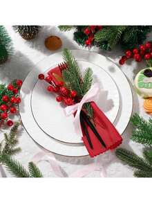 15/30/360PCS Artificial Flowers Foam Holly Christmas Pine Needles Bouquets Bouquets Christmas Red Fruit Fake Plants For Centerpieces For Room Decor,Winter Home Decoration, Halloween Decoration, Christmas Decoration, Birthday Gifts