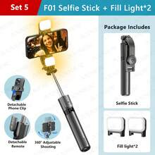 AXNEN 便携式LED补光自拍杆，可伸缩自拍杆三脚架，无线遥控三脚架，轻巧便携，兼容 16/15/14/13/12 Pro/Xs Max/X/8 Plus、安卓手机、GoPro，适用于自拍/直播/摄影 - 彩色 - 查看 16