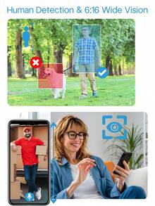 2K Wide Vision Security Video Doorbell Camera Wireless (Battery Powered) With Indoor Chime, 2K Night Vision, Smart Human Detection, Two-Way Audio, Free Cloud Storage And 32G Micro SD Card Storage, 2.4Ghz WiFi Only, Indoor/Outdoor Surveillance Cam - 黑色 - 查看 5