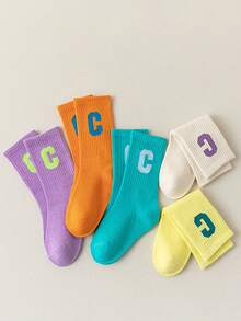 5 pares de calcetines hasta el tobillo con letra C para niños, versátiles y de estilo escolar casual, nuevos, transpirables, suaves y cómodos para adolescentes y estudiantes de secundaria en otoño, y calcetines populares para niños y niñas de secundaria y preparatoria