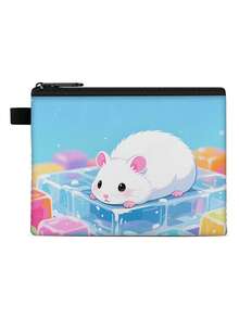 1 pieza Monedero compacto con cremallera, bolsa con cremallera de poliéster de moda y duradera, diseño divertido impreso con estilo de hámster encantador, ideal para guardar monedas y pequeños artículos esenciales, cierre , regalo original, material duradero, fácil de mantener