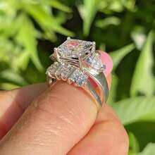 2pcs/Set Luxury White Gold Plated Women's Geometric Zirconia Elegant Fashion Wedding Rings, Valentine's Day Gift