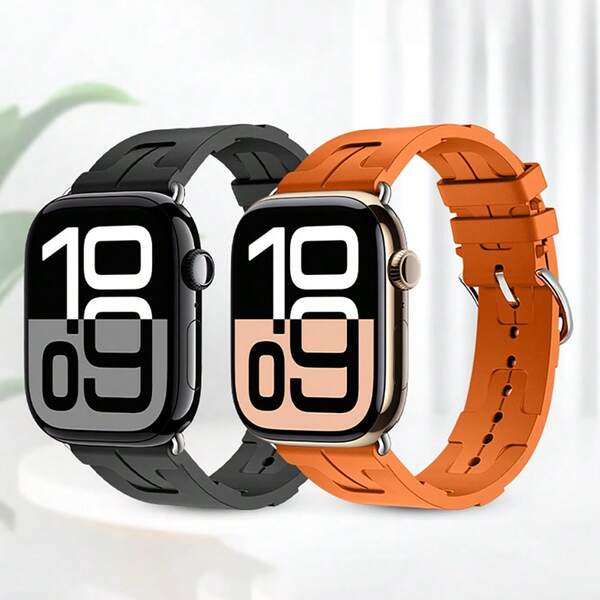 Correa de reloj para Apple Watch de 38/40/41/42/44/45/49mm para hombres y mujeres, correa de silicona con patrón H, correa de goma resistente al agua, pulsera para Apple Watch Ultra/Series 2 a 10, SE, 8, 7, 6, 5, 4, 3, 2, 1