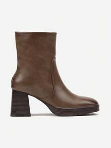 Bottines à talon carré classiques pour femmes - Casual Hiver - Kaki - Voir 3