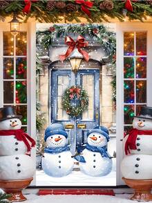 1 pezzo Decorazione natalizia in poliestere per porta d'ingresso, con acquerello di Babbo Natale, pupazzo di neve e corona, decorazione natalizia per casa e portico