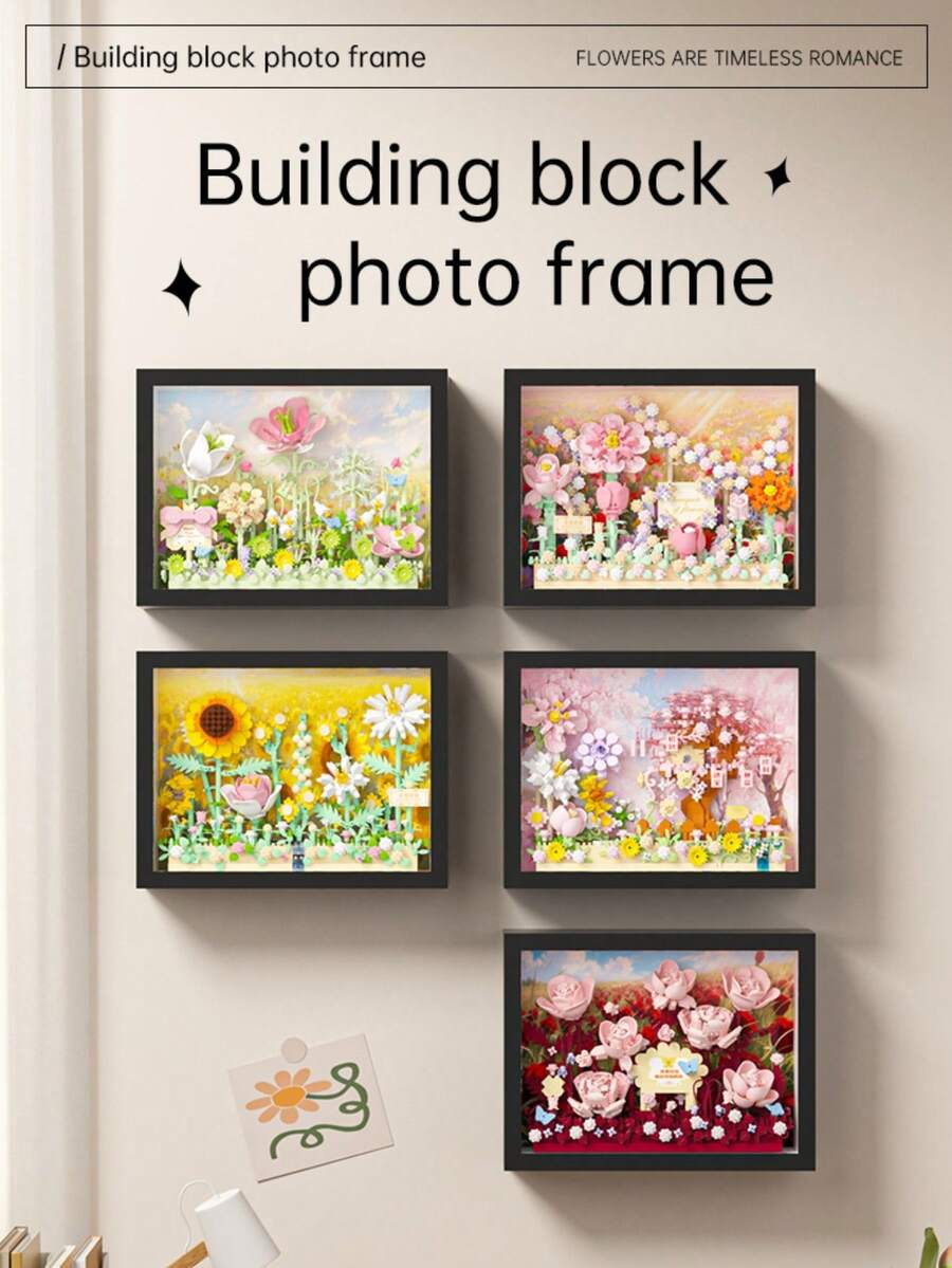 666+ bucăți cadru de flori decor buchet de trandafiri asamblare blocuri de construcție jucărie, cadou ideal pentru decorarea biroului/camerei de zi, ziua de naștere a prietenei/iubitei/mamei sau sărbători