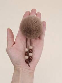 2 Stücke braune flauschige Haarclips für Mädchen, süße Pom-Pom Alligatorclips mit perlenbesetzten Quasten, bezaubernde Flauschbälle als Mädchen Haarclips für den Alltag, weiche Barrettes, einfache Haarspangen, Kinderzubehör für die Haare