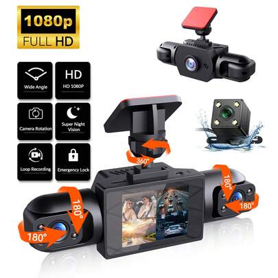 4 Channel Dash Cam, 360° View, Front And Rear Inside, Left And Right Camera, Dash Camera For Cars, IPS Display, Wide Angle, Night Vision, Loop Recording