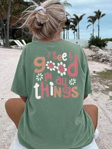 Women See Good In All Things Printed Casual Beach T-Shirt - Multicolor - View 3