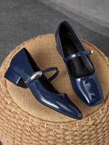 Damen 3cm Stoff-ummantelter Absatz Mode vielseitige weiße Mary Jane Pumps, geeignet für alle Jahreszeiten - Blau - Übersicht 1