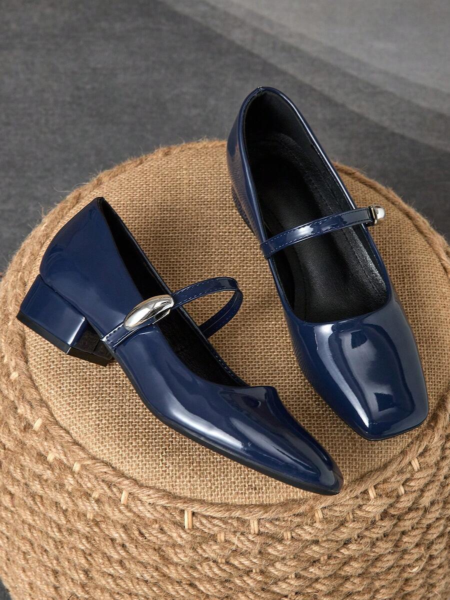 Damen 3cm Stoff-ummantelter Absatz Mode vielseitige weiße Mary Jane Pumps, geeignet für alle Jahreszeiten - Blau - Übersicht 1
