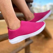 Women's Easy-Fit Orthopedic Slip-On Gym Walking Running Lightweight Soft Sneakers - 玫紅色 - 查看 3