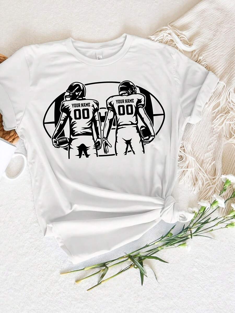 Custom Football Shirt For Couples, Pernalized Team Jersey , Fall Game Day Shirt, Football Sean Matching Gift220G Heavyweight Cotton Women's Top – Crafted From Premium Thick Cotton With A Soft Yet Durable Feel, Delivering Breathable Comfort From Morning To Night. Perfect For Everyday Wear, Travel, Casual Outings, Sports, Or Layering During Cooler Days. A Versatile And Fashionable Choice For Street Style, Relaxing At Home, Or Staying Active Outdoors. - 白3 - 查看 1