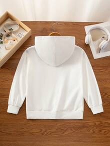 男童经典休闲百搭棉质刺绣卫衣，可单穿或叠穿 - 白色 - 查看 2