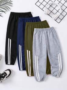 4pcs Set Of Young Boys' Fashionable Sports Contrast Striped Casual Cuff Trousers, Soft And Comfortable Casual Versatile - Sports College Style, Very Suitable For Outdoor Activities In Spring, Summer, Autumn And Winter, School, Cycling, Jogging, Party, Gathering And Daily Home