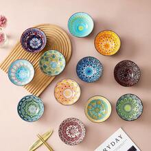 12 pièces Set de bols en céramique bohème, bols à céréales, bols à soupe, bols à salade, vaisselle de cuisine, set de bols colorés - pour céréales, soupe, avoine, crème glacée, salade, pâtes, collations, fruits etc., cadeau de pendaison de crémaillère, cadeau de fête, lave-vaisselle et micro-ondes