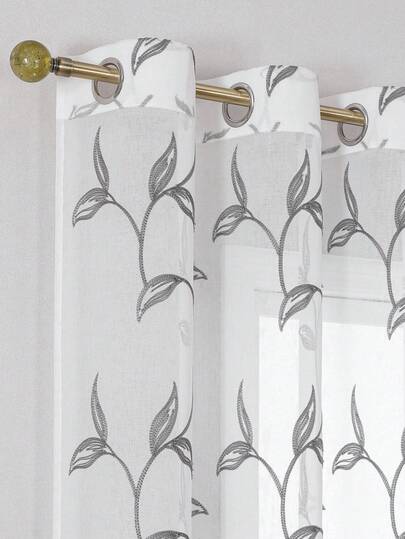 2개 쉬어 커튼, 장식적인 자수 모조 린넨 커튼, 가정 주방, 거실 및 침실에 적합