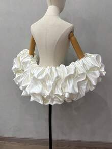 1pc Bridal Shawl With Ruffles, Detachable Satin Exaggerated Puff Sleeves Cape, Bridal Accessory - Multicolor - View 32