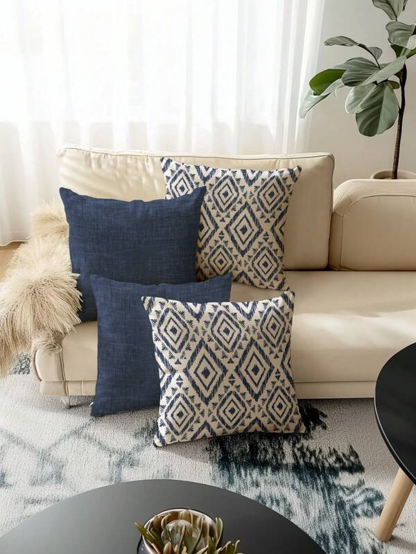 4pcs Modern Geometric Pattern Pillow Covers, Decorative Geometric Line Throw Pillow Cases, Vintage Linen Material, Hidden Zipper Closure, Machine Washable, Minimalist Stylish Line Design, Suitable For Home Decor, Sofa, Living Room, Bedroom, Car, Outdoor Cushion Covers, No Pillow Insert