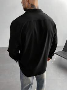 Men's Long Sleeve Formal Shirt, Solid Brown Color, Button Design, Suitable For Weddings, Office, Formal Occasions, Parties, Showcasing A Classic Gentleman Style, An Ideal Gift For Father Or Boyfriend - Black - View 4