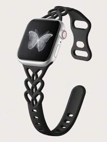 Banda de encaje trenzada delgada para Apple Watch de 40mm, 41mm, 38mm, 42mm, 44mm, 45mm, 46mm, 49mm - Correa deportiva de silicona hueca, fina, bonita y transpirable con diseño floral compatible con iWatch SE, Series 11, 10, 9, 8, 7, 6, 5, 4, 3, 1, Ultra 2 para mujeres - Negro - Ver 2