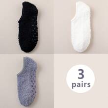 3 双/1 双男女通用珊瑚绒保暖船袜，厚款防寒毛绒情侣家居袜，鞋底有防滑橡胶点，柔软舒适，冬季
