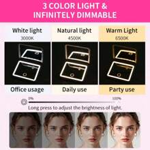 LED Lighted Makeup Mirror With Touch Screen, 3 Lighting Modes, Portable Stand, Foldable For Storage, Travel Vanity Mirror With Lights, Rechargeable Battery, Adjustable 3-Color Lighting, Travel Makeup Accessory, Birthday Gift For Mom And Friends